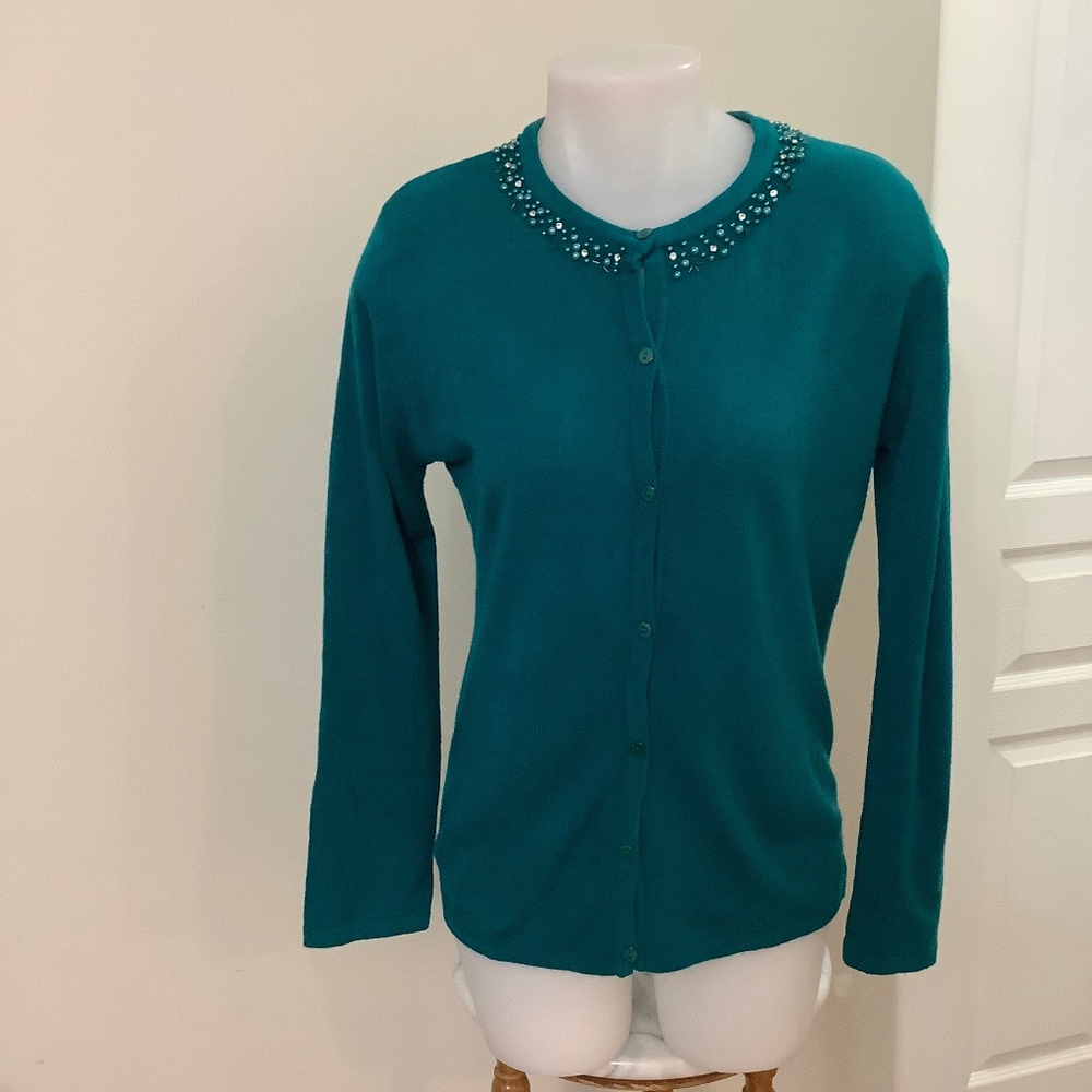 Embellished Teal Cardigan Medium 34-35” bust
